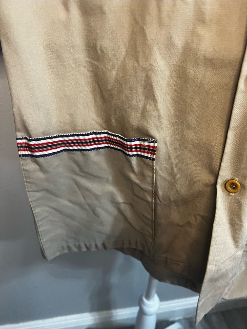 Vintage Christian Dior Work Shirt Button-Down Women's Large Tan, Blue White red - Picture 11 of 16